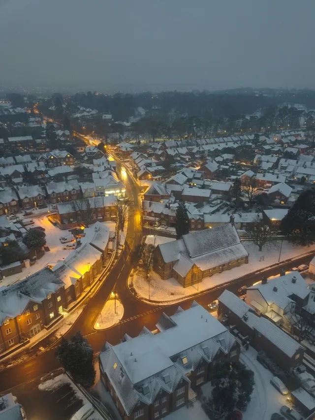 City roads and streetlights viewed from above at night